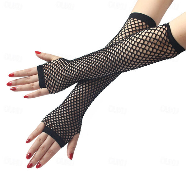 Festival & Party Fishnet Gloves - Stretchy Punk Half-Finger Sexy Long Gloves, Nightclub Etiquette, European & American Style 2025 - US $6.99