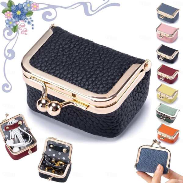 Genuine Leather Mini Jewelry Box, Portable Vintage-inspired Genuine Leather Coin Purse Jewelry Case with Kiss Lock, Mini Travel Ring Box for Women for