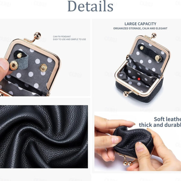 Genuine Leather Mini Jewelry Box, Portable Vintage-inspired Genuine Leather Coin Purse Jewelry Case with Kiss Lock, Mini Travel Ring Box for Women for