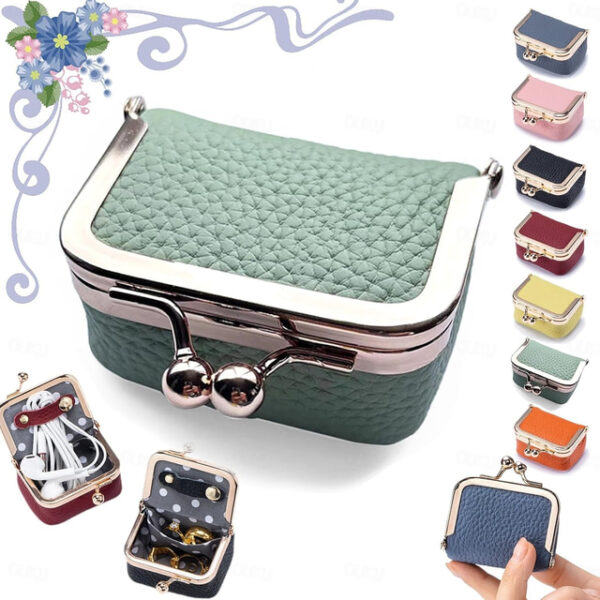 Genuine Leather Mini Jewelry Box, Portable Vintage-inspired Genuine Leather Coin Purse Jewelry Case with Kiss Lock, Mini Travel Ring Box for Women for