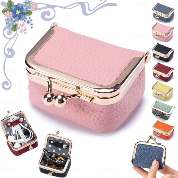 Genuine Leather Mini Jewelry Box, Portable Vintage-inspired Genuine Leather Coin Purse Jewelry Case with Kiss Lock, Mini Travel Ring Box for Women for