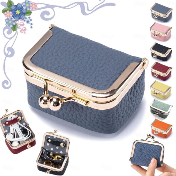 Genuine Leather Mini Jewelry Box, Portable Vintage-inspired Genuine Leather Coin Purse Jewelry Case with Kiss Lock, Mini Travel Ring Box for Women for