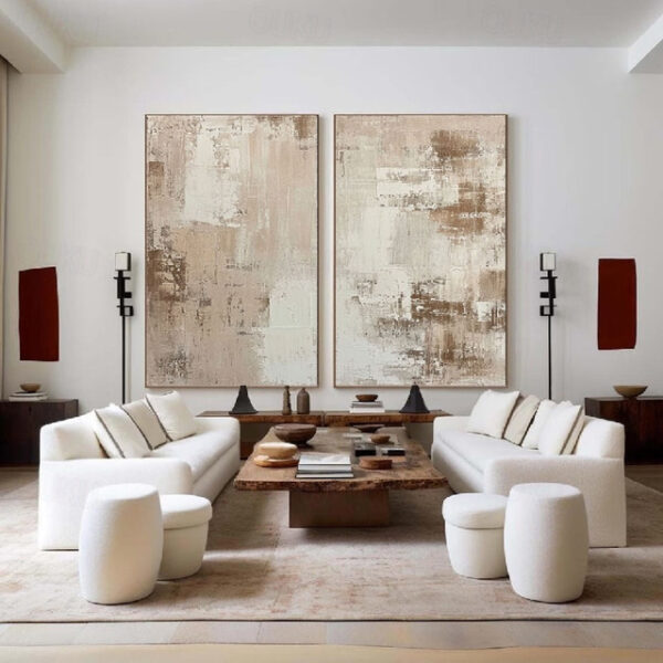 Wabi sabi artwork handmade Wall Art Beige Abstract Painting on Canvas A Pair Beige Texture oil painting handpainted Wall Art Neutral Abstract Wall Art