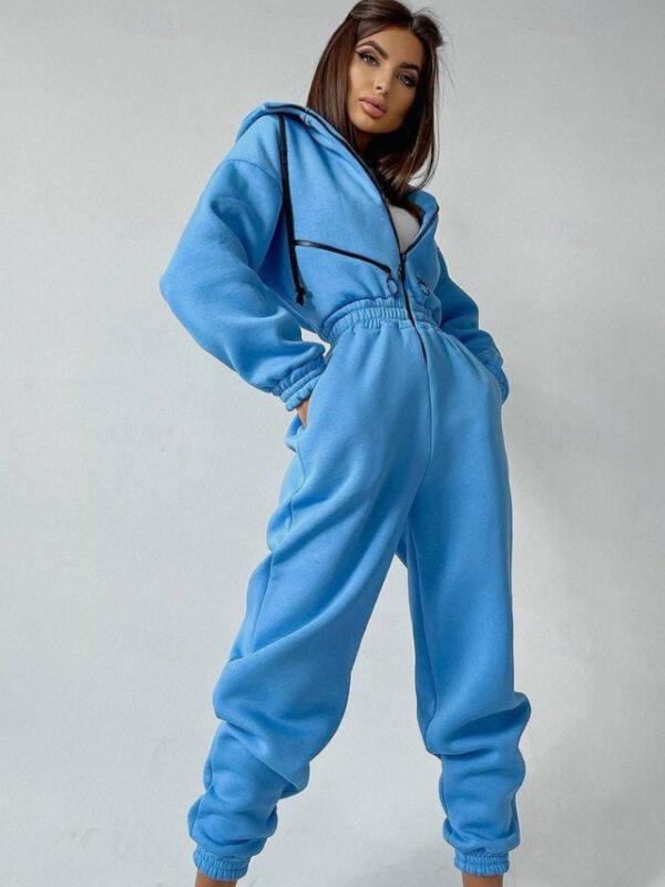 Women's Active Streetwear Tracksuit Pants Sets Long Sleeve Hooded Solid Color Casual Weekend Black White Pink Fall & Winter Regular Fit 2025 - US $40.