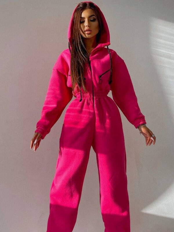 Women's Active Streetwear Tracksuit Pants Sets Long Sleeve Hooded Solid Color Casual Weekend Black White Pink Fall & Winter Regular Fit 2025 - US $40.