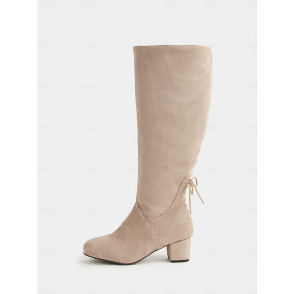 Women's Wide-Calf Beige Suede Knee-High Boots with Block Heels – Comfortable and Stylish Footwear for Casual and Winter Wear 2024 - US $48.99